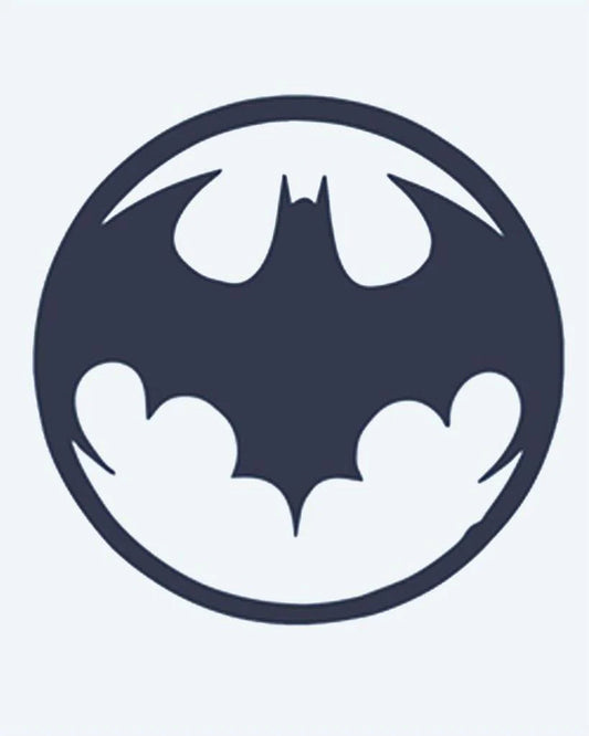 Tatuaje semi-permanente Bat Signal diseño de INKON – ilustración de icónico, silueta, dentro, circular, emblema, 2 x 2 in (5x5cm), disponible en inkon.co