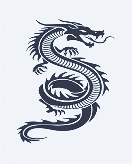 Tatuaje semi-permanente Dragón Serpiente diseño de INKON – ilustración de sinuoso, con forma, dragón, escamas, garras, 2 x 2 in (5x5cm), disponible en inkon.co