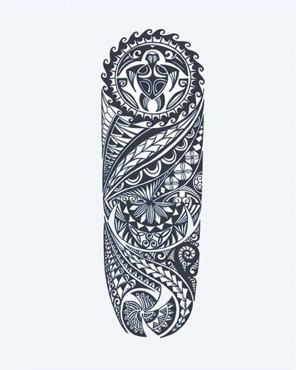 Tatuaje semi-permanente Manga Tribal Polinesia diseño de INKON – ilustración de elaborado, polinesio, tribal, tortuga, océano, 8 x 20 in (20x50cm), disponible en inkon.co