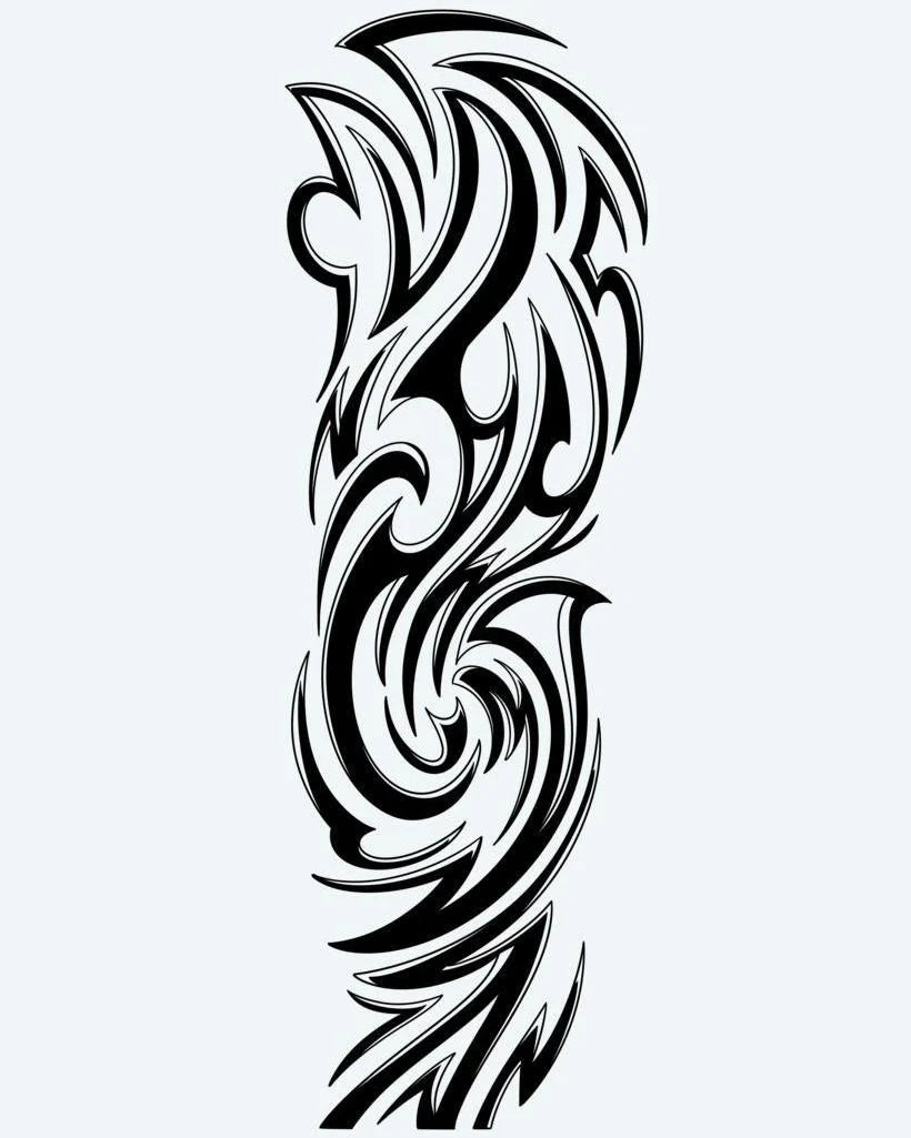 Tatuaje semi-permanente Manga Tribal de Olas diseño de INKON – ilustración de fluido, tribal, grácil, arremolinándose, olas, 8 x 20 in (20x50cm), disponible en inkon.co