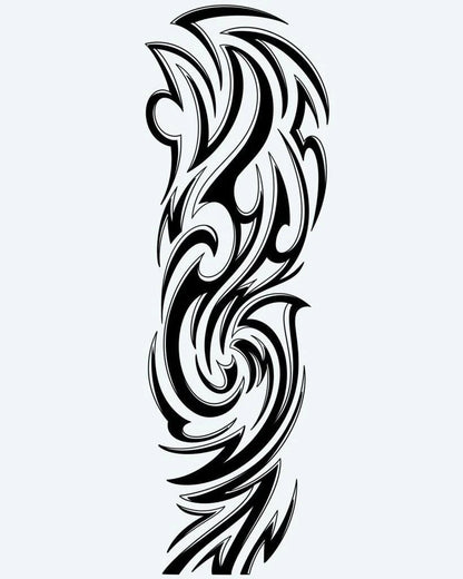 Tatuaje semi-permanente Manga Tribal de Olas diseño de INKON – ilustración de fluido, tribal, grácil, arremolinándose, olas, 8 x 20 in (20x50cm), disponible en inkon.co