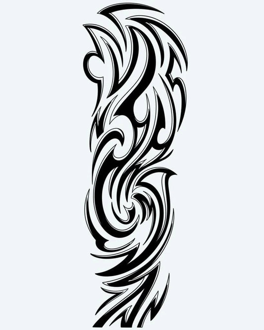 Tatuaje semi-permanente Manga Tribal de Olas diseño de INKON – ilustración de fluido, tribal, grácil, arremolinándose, olas, 8 x 20 in (20x50cm), disponible en inkon.co