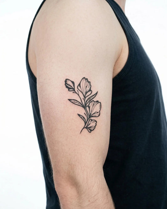 INKON Rama Floral tatuaje semi-permanente aplicado en un hombre – diseño de 3 x 4 in (7x10cm), apariencia de tinta realista, dura 10 días