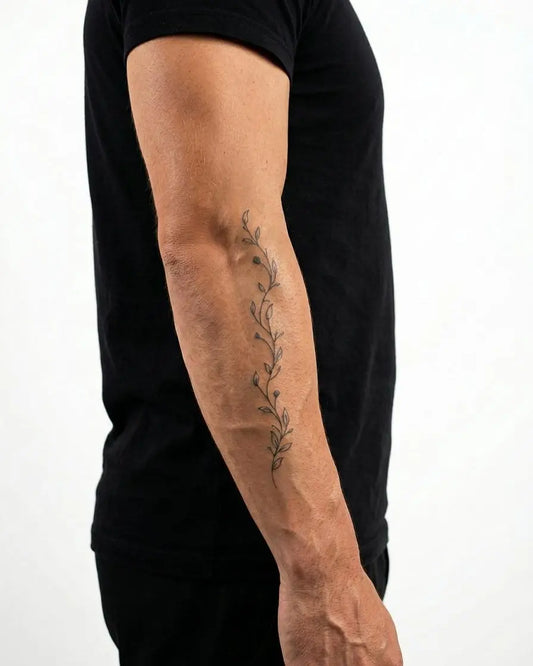 INKON Enredadera Botánica tatuaje semi-permanente aplicado en un hombre – diseño de 4 x 7 in (10x17cm), apariencia de tinta realista, dura 10 días