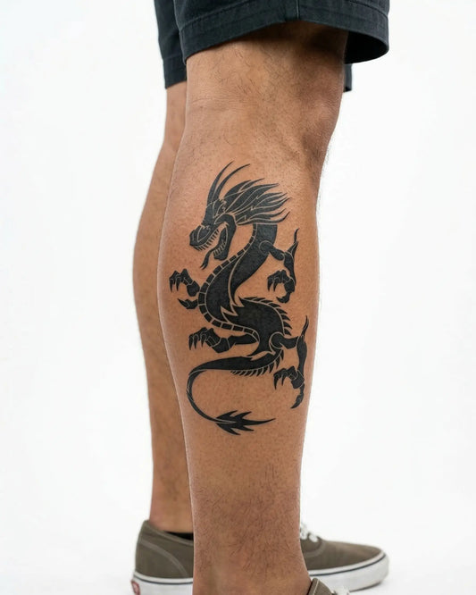 INKON Dragón Chino tatuaje semi-permanente aplicado en un hombre – diseño de 4 x 7 in (10x17cm), apariencia de tinta realista, dura 10 días