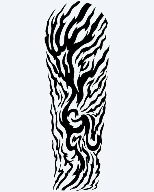 Tatuaje semi-permanente Manga Tribal de Llamas diseño de INKON – ilustración de intenso, tribal, llama, orgánico, fuego, 8 x 20 in (20x50cm), disponible en inkon.co