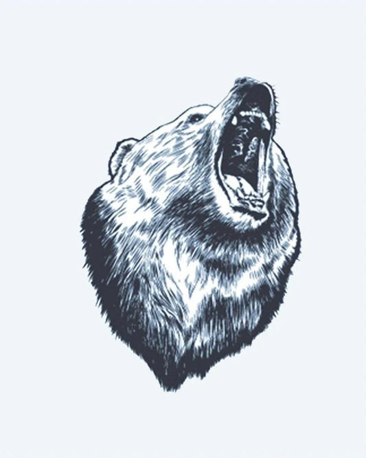 Tatuaje semi-permanente Oso Rugiente diseño de INKON – ilustración de rugiendo, oso, abierto, fauna, retrato, 3 x 4 in (7x10cm), disponible en inkon.co