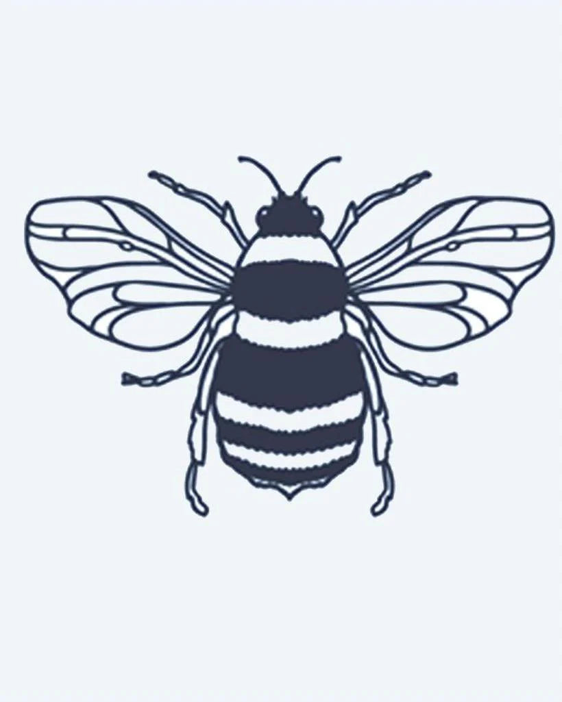 Tatuaje semi-permanente Abeja de Miel diseño de INKON – ilustración de abeja, delicado, translúcido, alas, rayado, 2 x 2 in (5x5cm), disponible en inkon.co