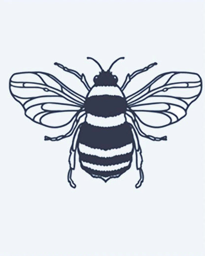 Tatuaje semi-permanente Abeja de Miel diseño de INKON – ilustración de abeja, delicado, translúcido, alas, rayado, 2 x 2 in (5x5cm), disponible en inkon.co