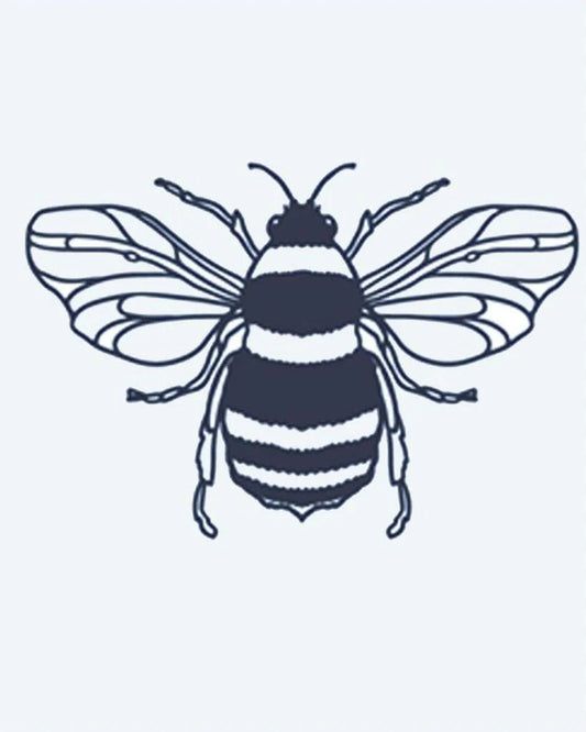Tatuaje semi-permanente Abeja de Miel diseño de INKON – ilustración de abeja, delicado, translúcido, alas, rayado, 2 x 2 in (5x5cm), disponible en inkon.co