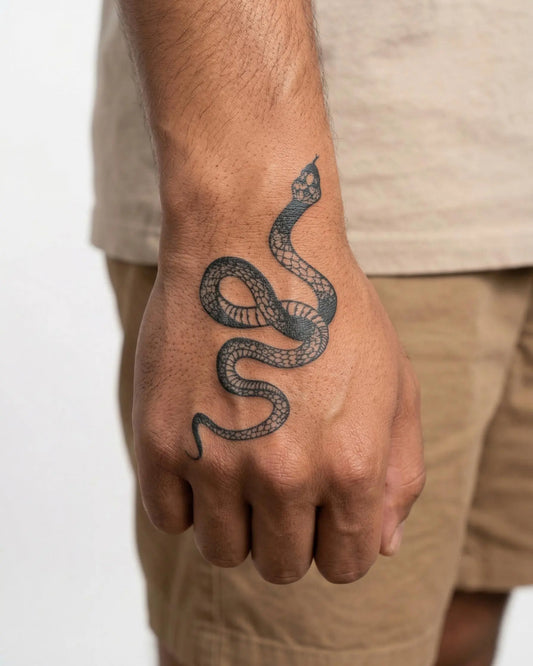 INKON Serpiente tatuaje semi-permanente aplicado en un hombre – diseño de 2 x 5 in (5x10cm), apariencia de tinta realista, dura 10 días