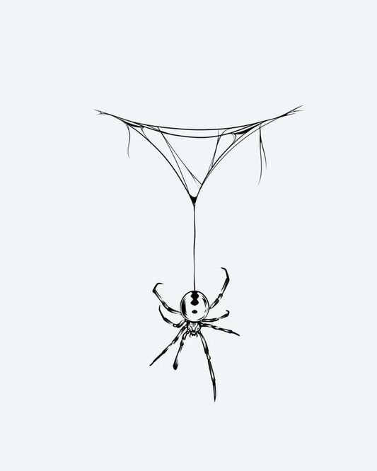 Tatuaje semi-permanente Araña Venenosa en Caída diseño de INKON – ilustración de afilado, ilustrativo, blackwork, detalles, venenoso, 4 x 7 in (10x17cm), disponible en inkon.co