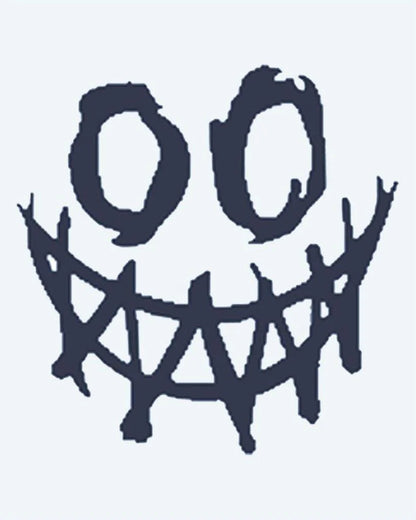 Tatuaje semi-permanente Sonrisa Siniestra diseño de INKON – ilustración de perturbador, grunge, carita feliz, rostro, hueco, 2 x 2 in (5x5cm), disponible en inkon.co