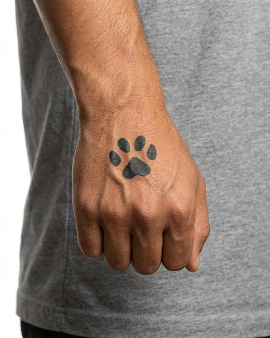 INKON Huella Solitaria tatuaje semi-permanente aplicado en un hombre – diseño de 2 x 2 in (5x5cm), apariencia de tinta realista, dura 10 días