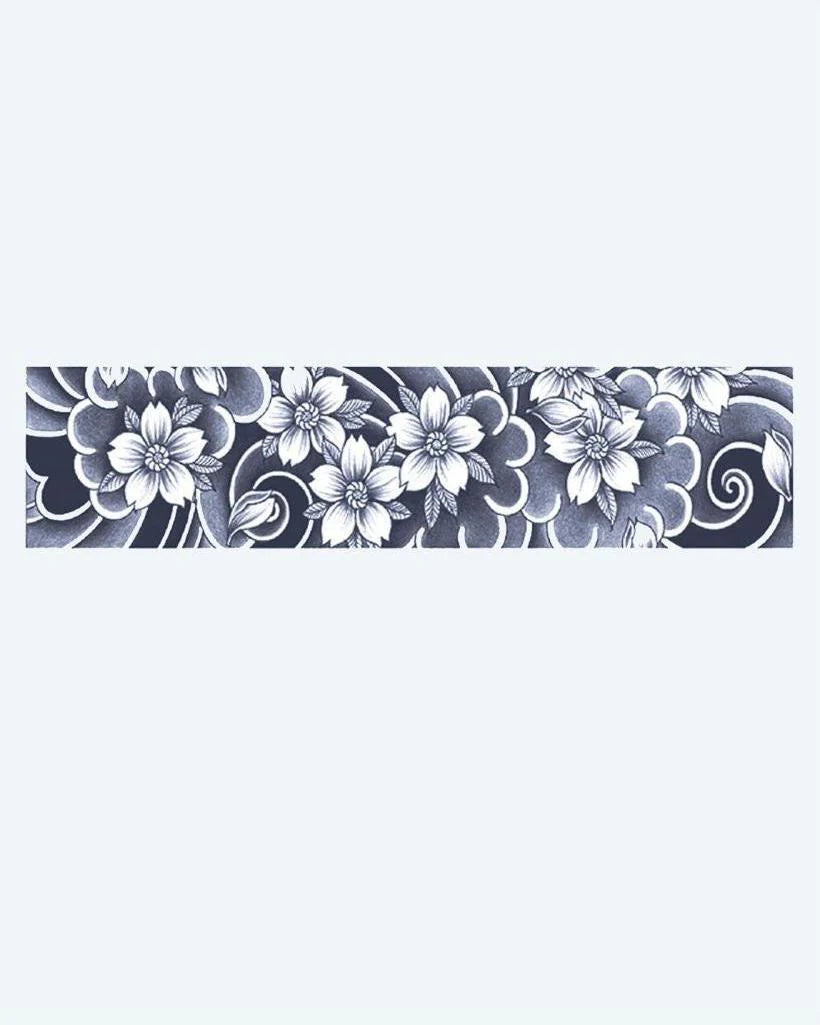 Tatuaje semi-permanente Brazalete de Flor de Cerezo diseño de INKON – ilustración de japonés, brazalete, lleno, floreciendo, cerezo, 2 x 9 in (5x23cm), disponible en inkon.co