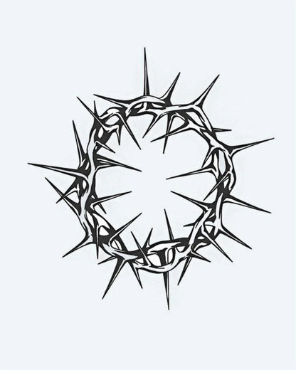 Tatuaje semi-permanente Corona de Espinas diseño de INKON – ilustración de corona, espinas, círculo, afilado, púas, 4 x 4 in (9x9cm), disponible en inkon.co