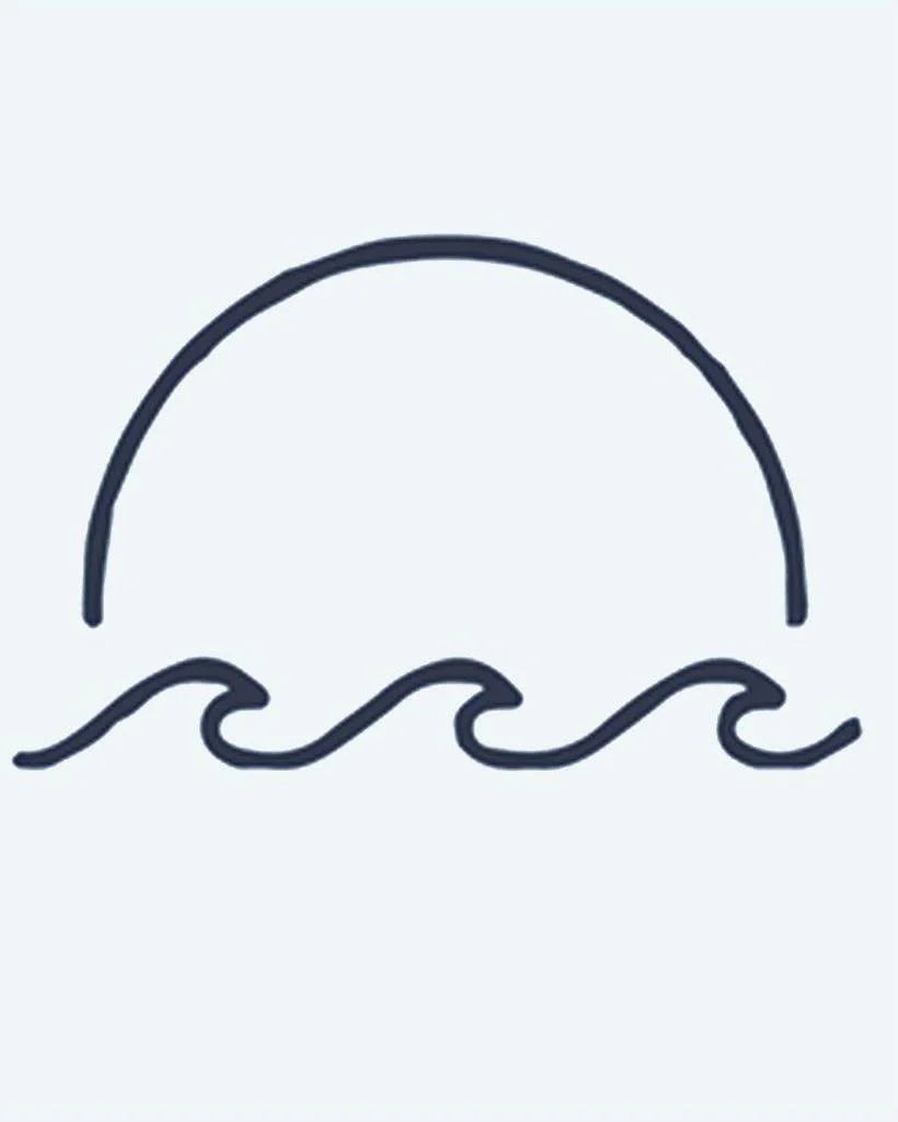 Tatuaje semi-permanente Atardecer y Olas diseño de INKON – ilustración de minimalista, medio, entorno, sobre, océano, 2 x 2 in (5x5cm), disponible en inkon.co