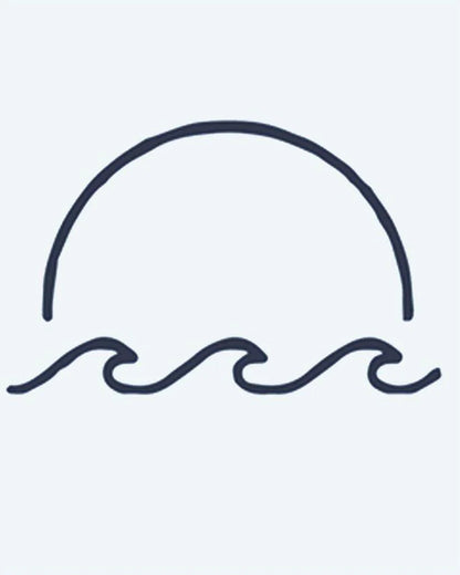 Tatuaje semi-permanente Atardecer y Olas diseño de INKON – ilustración de minimalista, medio, entorno, sobre, océano, 2 x 2 in (5x5cm), disponible en inkon.co