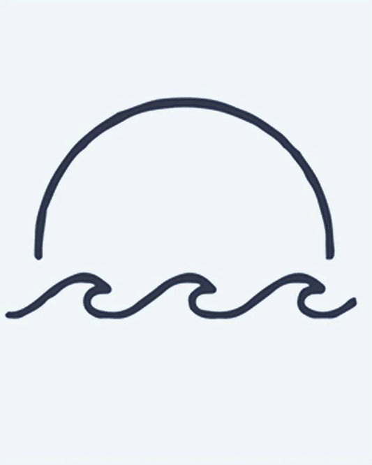 Tatuaje semi-permanente Atardecer y Olas diseño de INKON – ilustración de minimalista, medio, entorno, sobre, océano, 2 x 2 in (5x5cm), disponible en inkon.co
