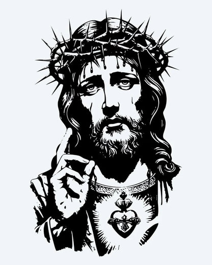 Tatuaje semi-permanente Cristo con Corona de Espinas diseño de INKON – ilustración de retrato, jesús, usando, corona, espinas, 4 x 7 in (10x17cm), disponible en inkon.co