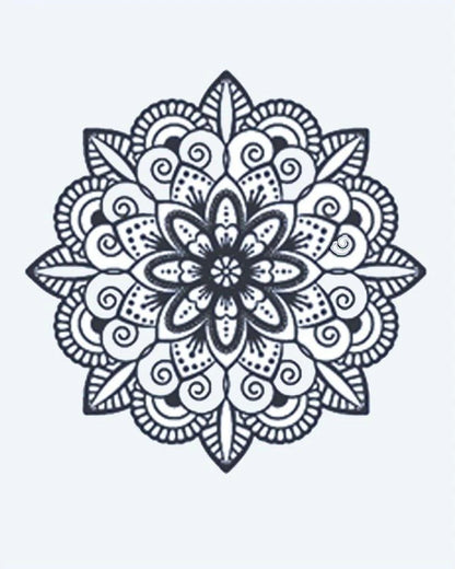 Tatuaje semi-permanente Flor Mandala diseño de INKON – ilustración de mandala, flor, en capas, pétalo, patrones, 2 x 2 in (5x5cm), disponible en inkon.co