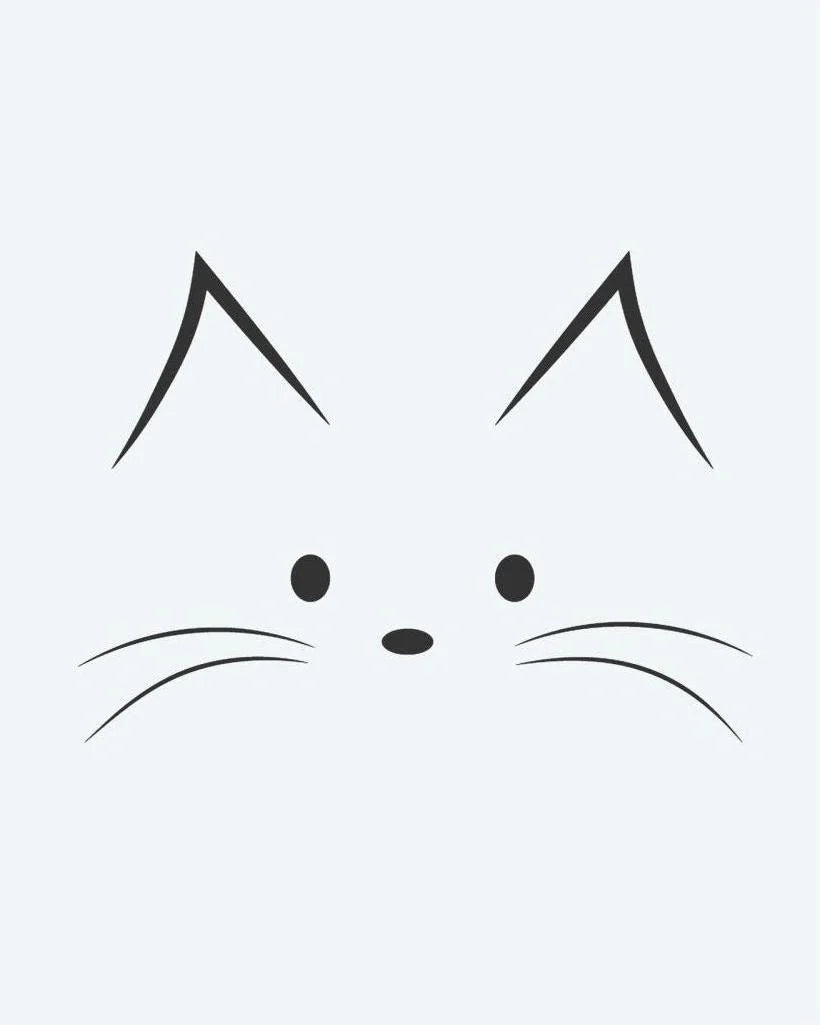 Tatuaje semi-permanente Cara de Gato diseño de INKON – ilustración de minimalista, rostro, puntiagudo, orejas, ojos, 2 x 2 in (5x5cm), disponible en inkon.co