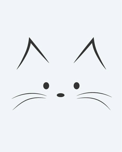 Tatuaje semi-permanente Cara de Gato diseño de INKON – ilustración de minimalista, rostro, puntiagudo, orejas, ojos, 2 x 2 in (5x5cm), disponible en inkon.co