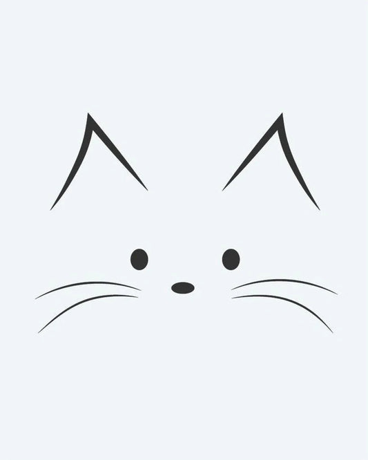 Tatuaje semi-permanente Cara de Gato diseño de INKON – ilustración de minimalista, rostro, puntiagudo, orejas, ojos, 2 x 2 in (5x5cm), disponible en inkon.co