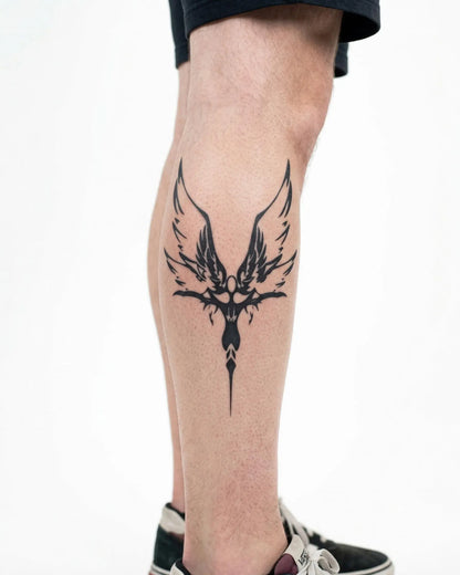 INKON Fénix Tribal tatuaje semi-permanente aplicado en un hombre – diseño de 4 x 7 in (10x17cm), apariencia de tinta realista, dura 10 días