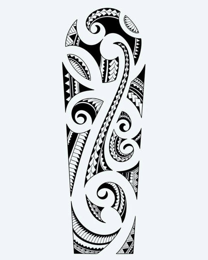 Tatuaje semi-permanente Manga Maorí en Espiral diseño de INKON – ilustración de auténtico, maorí, lleno, koru, espirales, 8 x 20 in (20x50cm), disponible en inkon.co