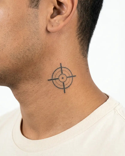INKON Mira Táctica tatuaje semi-permanente aplicado en un hombre – diseño de 2 x 2 in (5x5cm), apariencia de tinta realista, dura 10 días